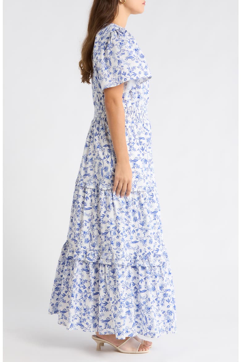 Francine Toile Fabiola Ruffle Maxi Dress, Alternate, color, WHT-BLUES-MULT