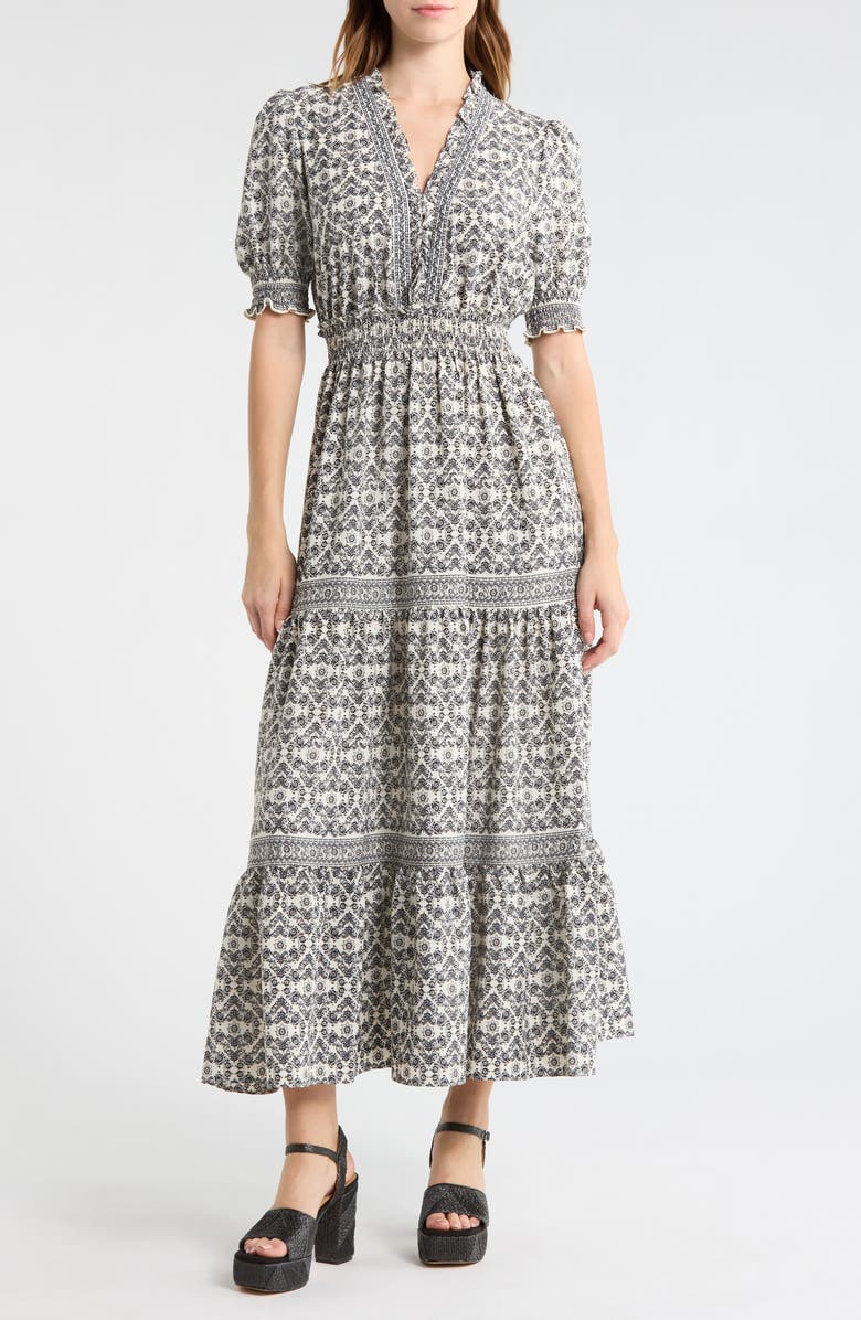 MAX STUDIO Floral Short Sleeve Tiered Maxi Dress | Nordstromrack MAX STUDIO Floral Short Sleeve Tiered Maxi Dress | Nordstromrack