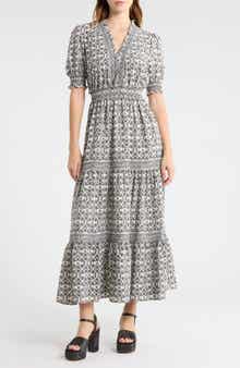 MAX STUDIO Floral Short Sleeve Tiered Maxi Dress