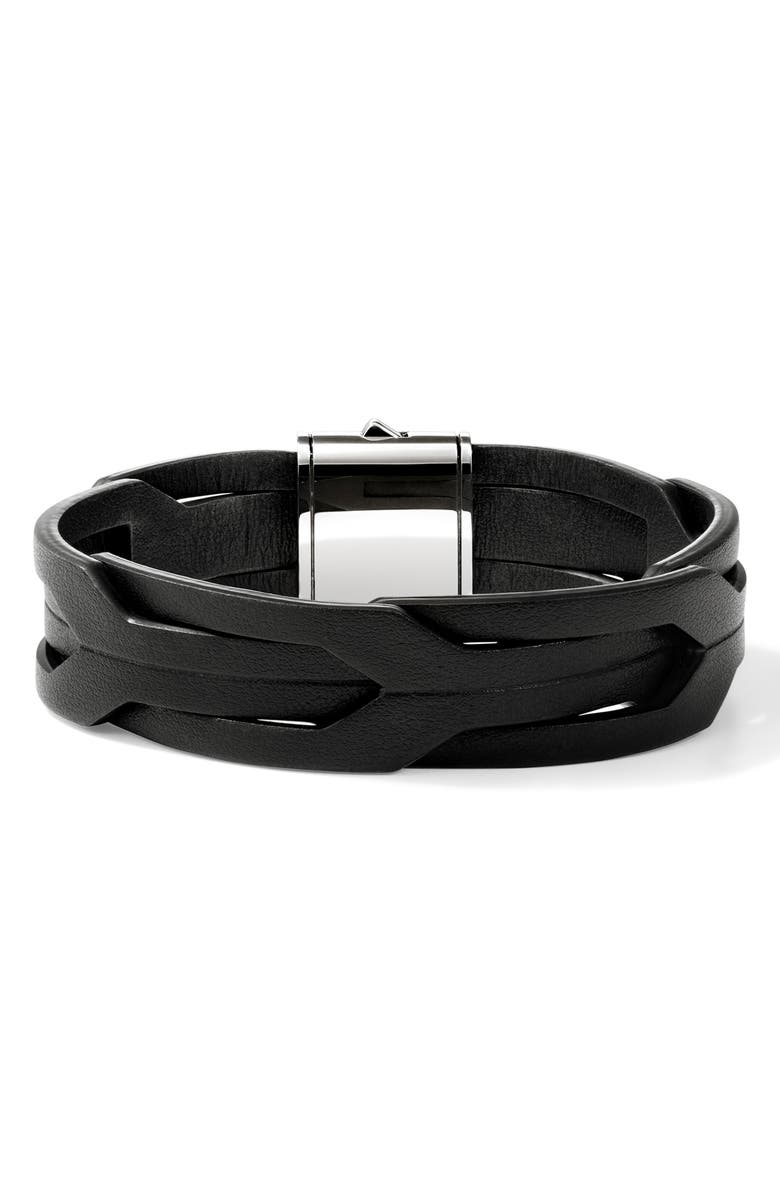 John Hardy Icon 50 Leather Bracelet, 17mm, Main, color, Black