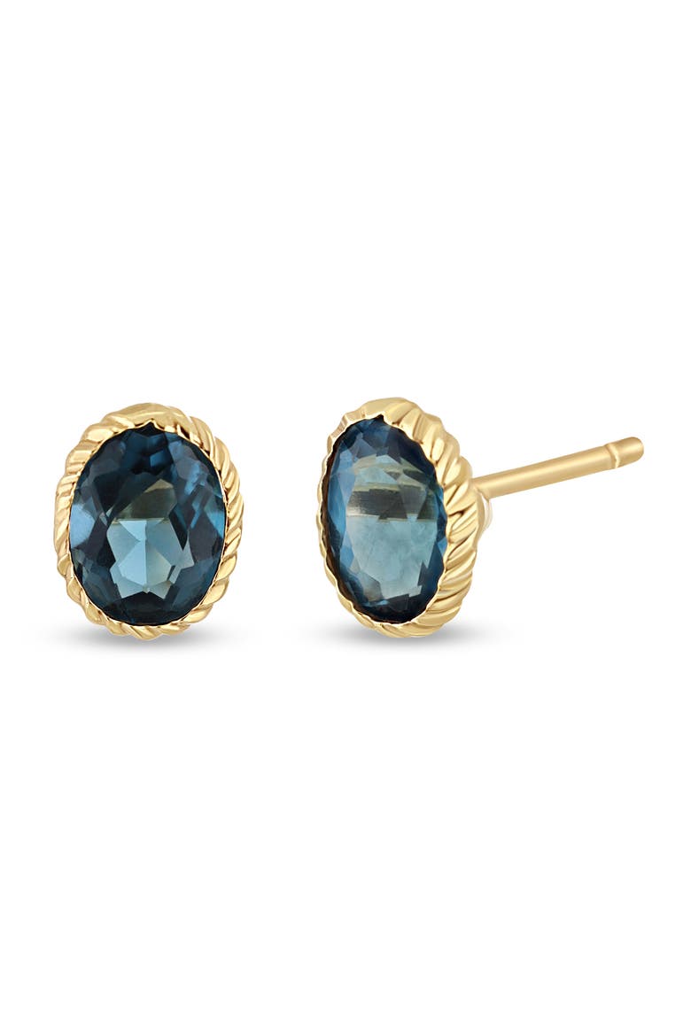 14K Gold Colors Blue Topaz Stud Earrings, Main, color, 14KY