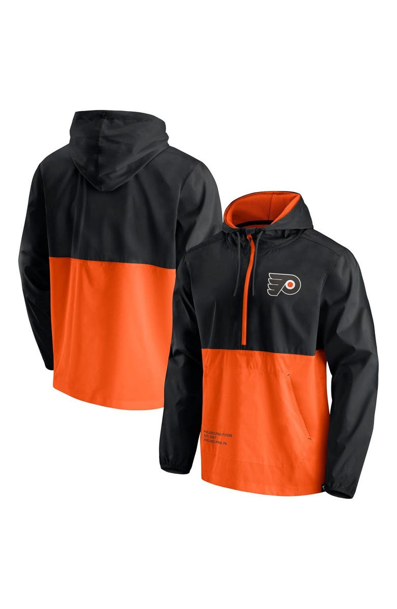 FANATICS Men's Fanatics Branded Black/Orange Philadelphia Flyers Thrill Seeker Anorak Half-Zip Jacket, Main, color, 