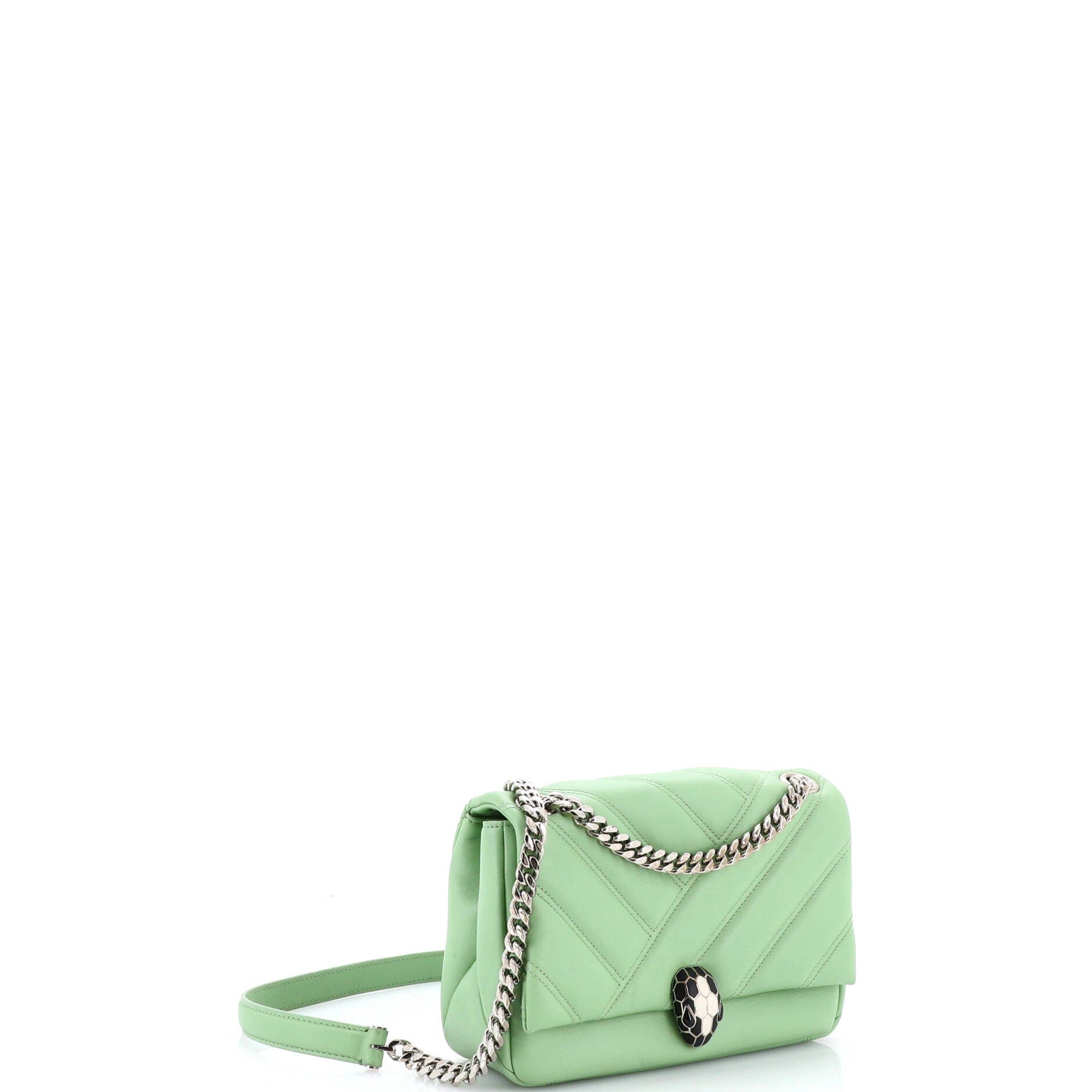 Serpenti Cabochon Shoulder Bag Diagonal Quilted Leather Small, Alternate, color, Green