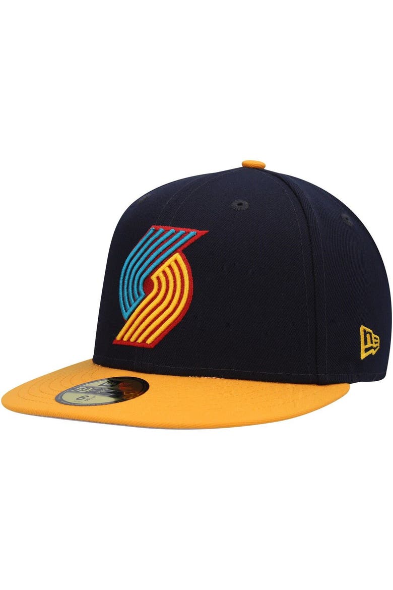 Men's New Era Navy/Gold Portland Trail Blazers Midnight 59FIFTY Fitted Hat, Alternate, color, Navy
