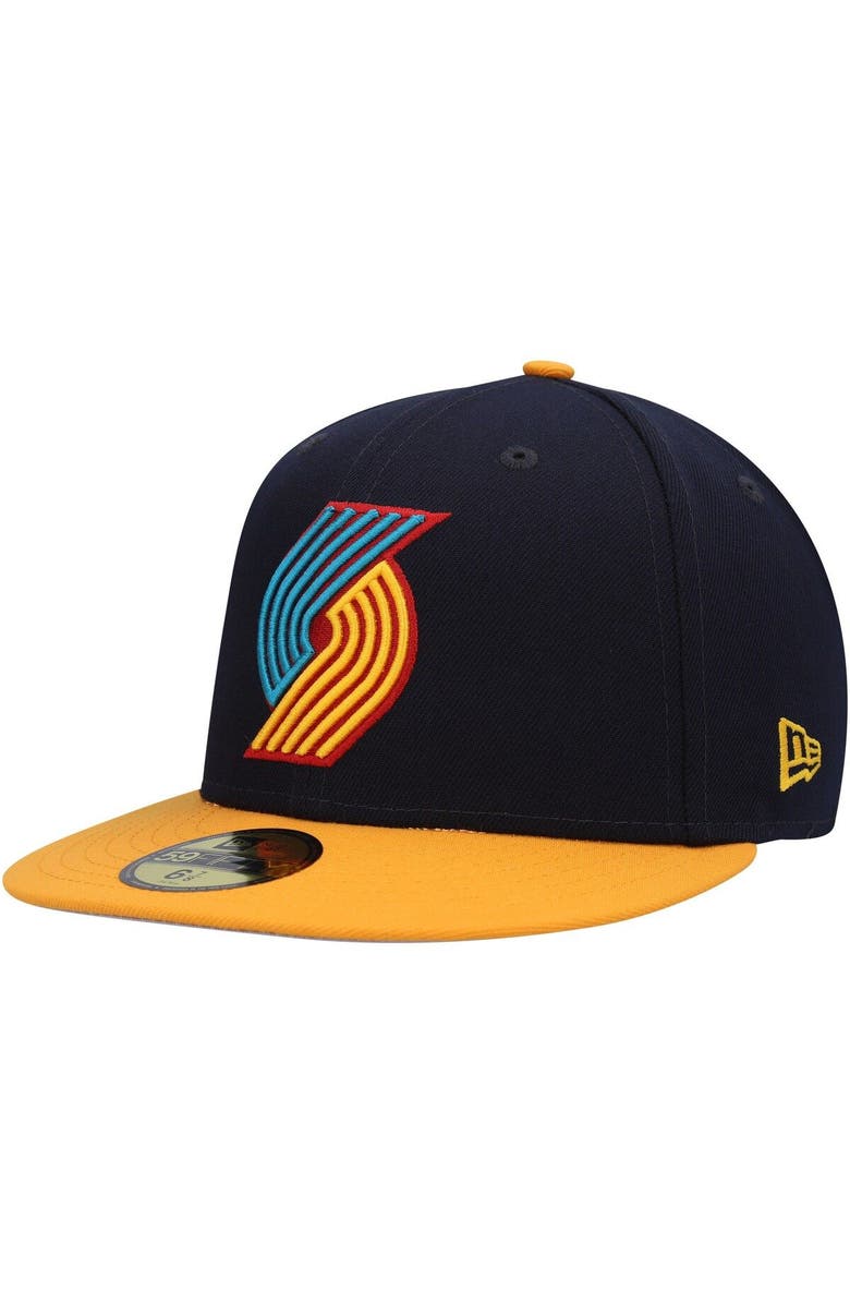 New Era Men's New Era Navy/Gold Portland Trail Blazers Midnight 59FIFTY Fitted Hat, Alternate, color, 