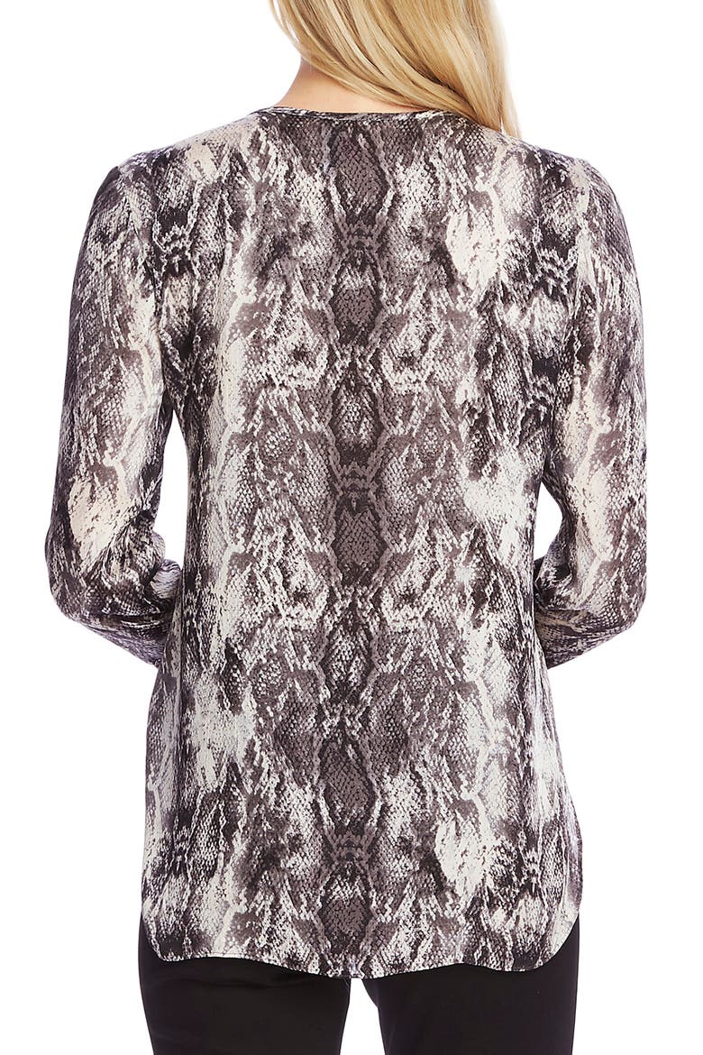 Snake Print Split Neck Blouse, Alternate, color, RICH BLACK