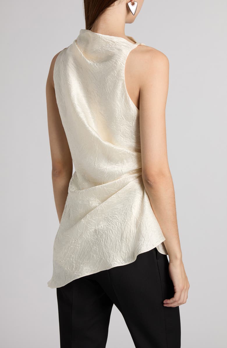 McQueen Asymmetric Crinkled Satin Top, Alternate, color, Oyster