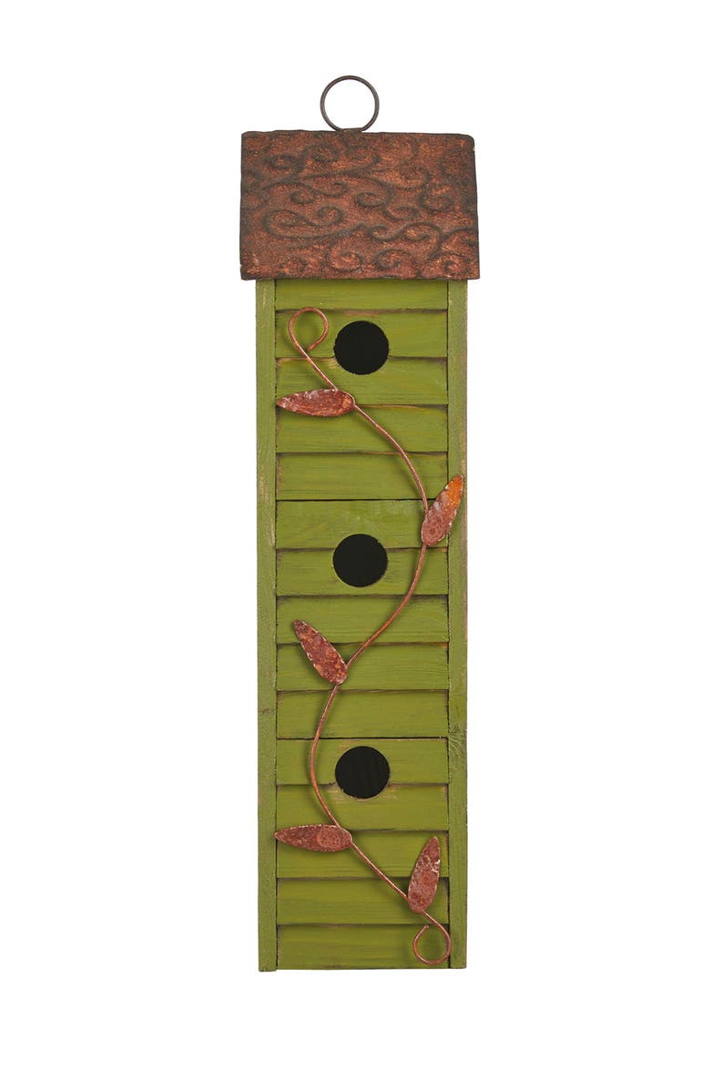 Glitzhome 18"H Hanging Distressed Solid Wood 3-Tier Window Shutters Birdhouse, Main, color, Green
