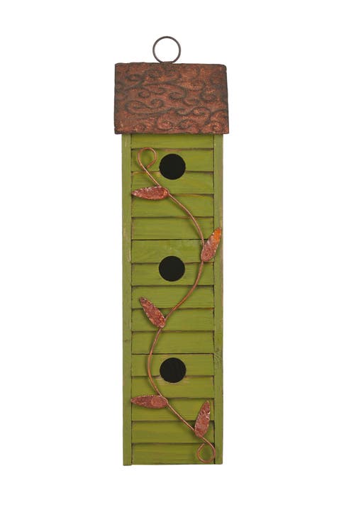 18"H Hanging Distressed Solid Wood 3-Tier Window Shutters Birdhouse