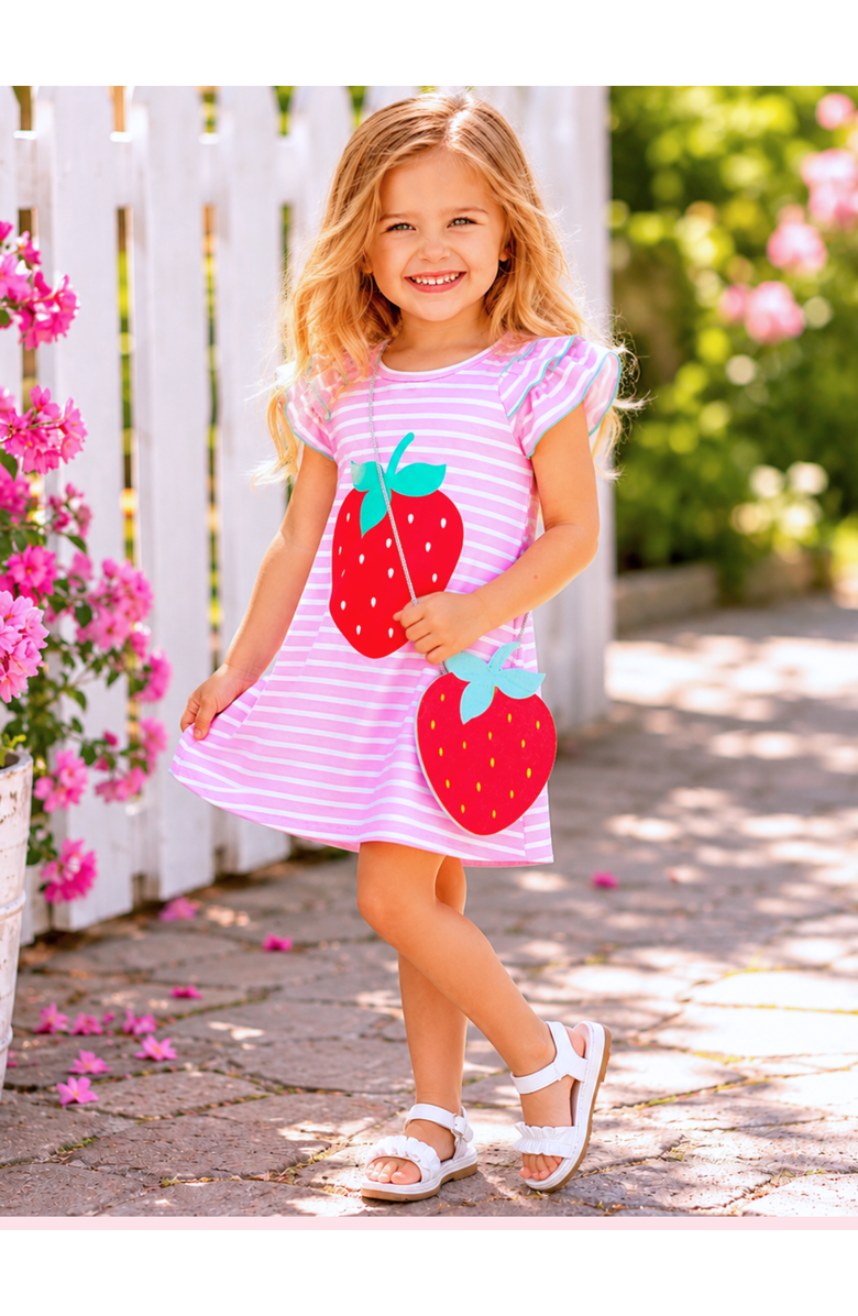 Mia Belle Girls Strawberry Cutie Summer Dress and Purse Set, Alternate, color, Pink