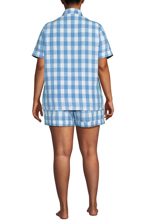 Lands' End Women Linen 2 Piece Pajama Set In Dusk Blue Gingham