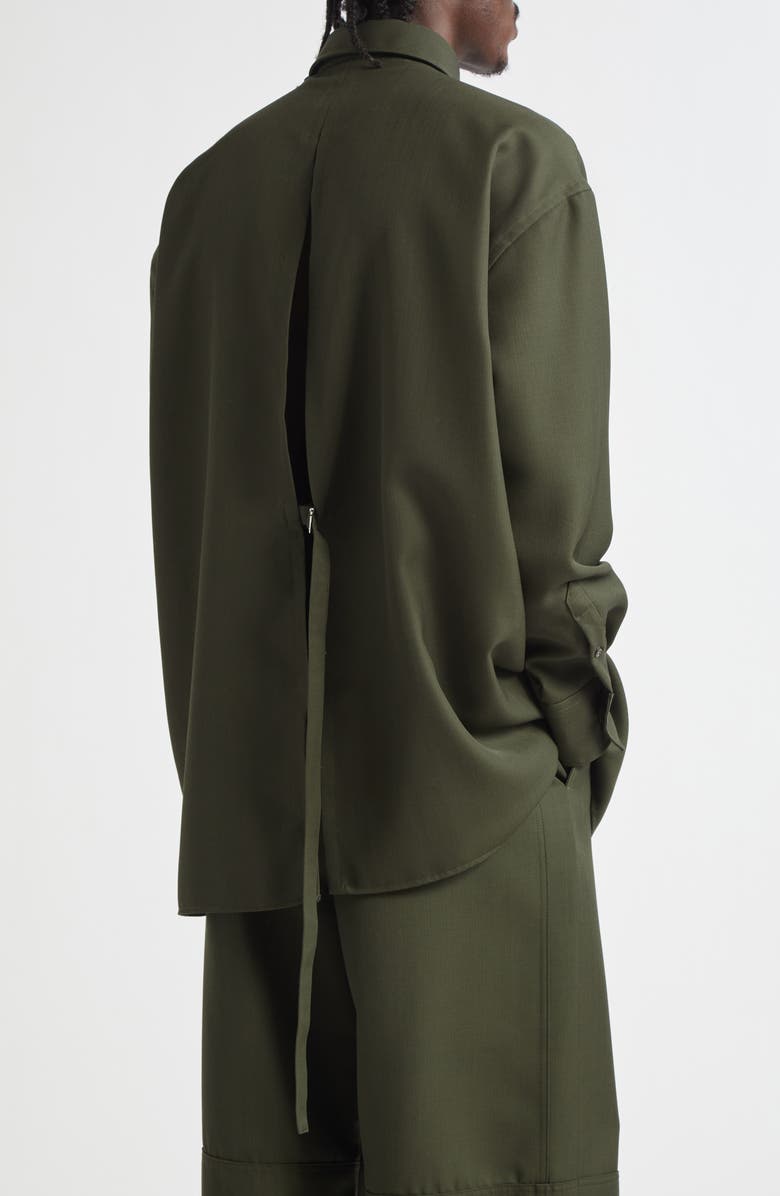 AMI PARIS Oversize Back Slit Wool Canvas Button-Up Shirt, Alternate, color, 
