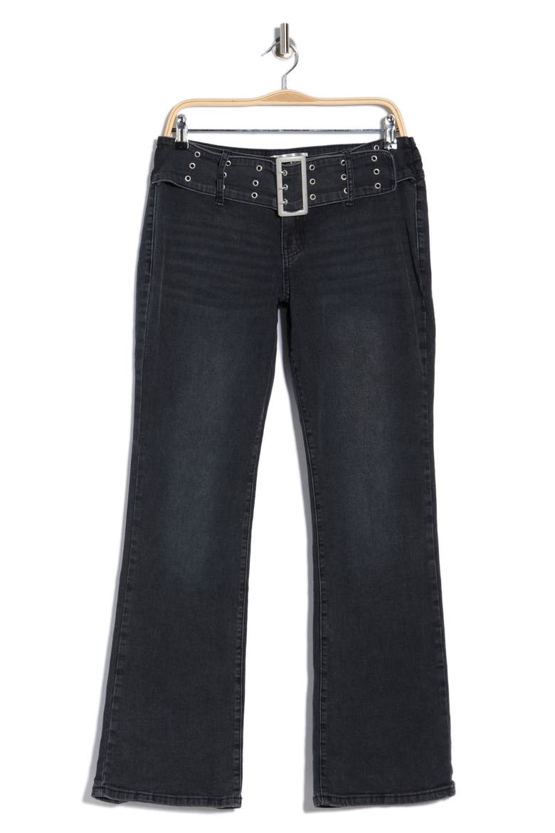 Belted Bootcut Jeans, Alternate, color, WASHED BLACK
