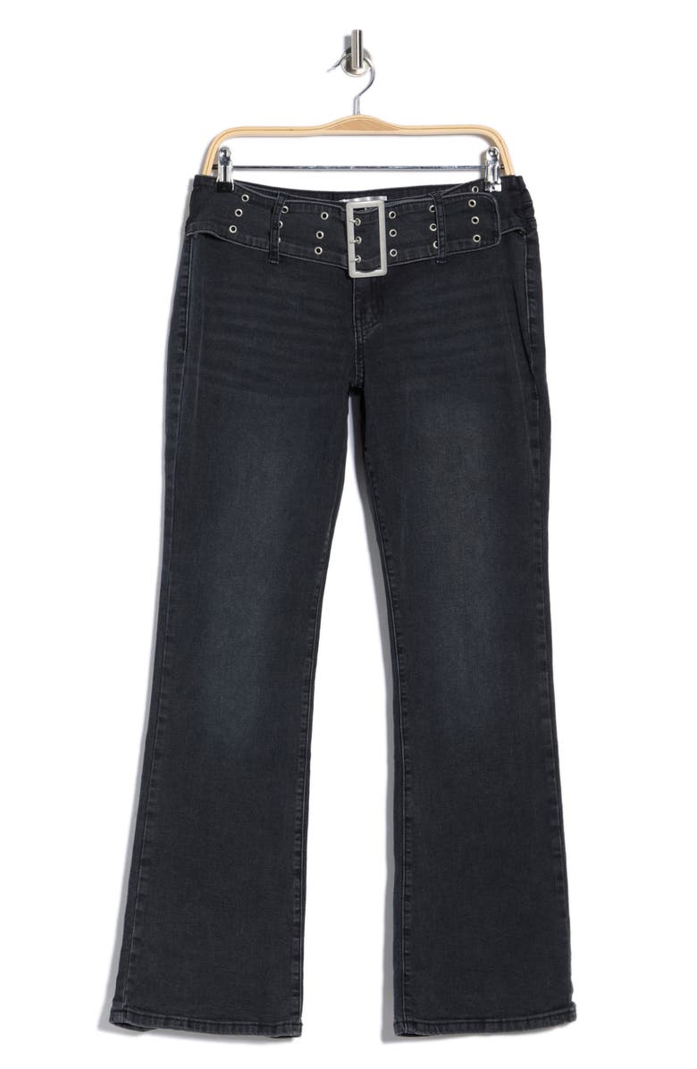 Madden Girl Belted Bootcut Jeans, Main, color, Washed Black