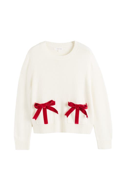 Chinti & Parker Wool-cashmere Velvet Bow Sweater In White