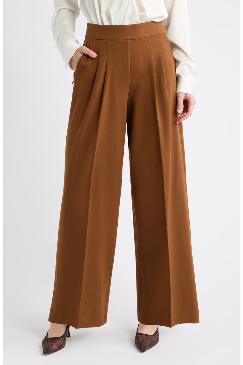 Pleated Ponte Wide Leg Pants, Main, color, BRANDY
