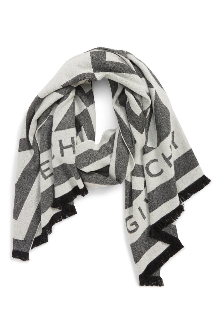 Nouveau G Wool & Cashmere Scarf, Main, color, BLACK/ WHITE