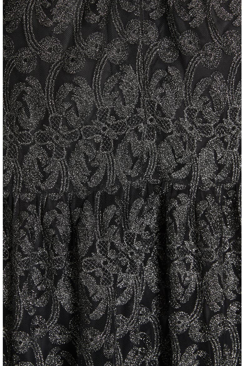 metallic embroidered midi dress, Alternate, color, BLACK