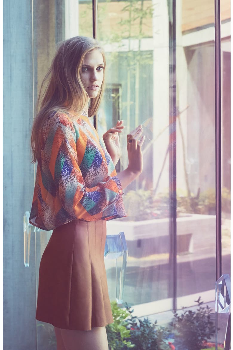 ASTR Mock Neck Long Sleeve Top, Alternate, color, ORANGE MULTI