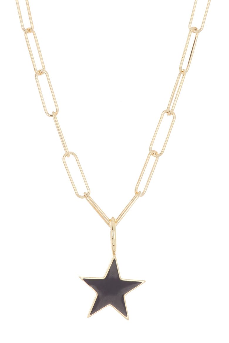 Water Resistant Enamel Star Pendant & Paperclip Chain Necklace, Main, color, BLACK