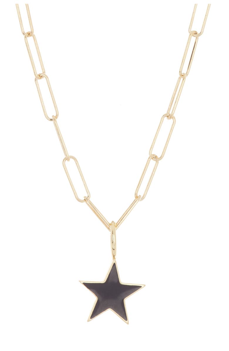 Adornia Water Resistant Enamel Star Pendant & Paperclip Chain Necklace, Main, color, Black