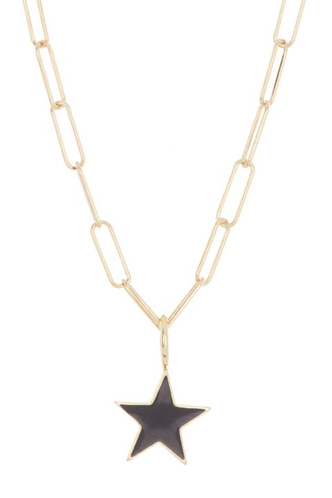 Water Resistant Enamel Star Pendant & Paperclip Chain Necklace