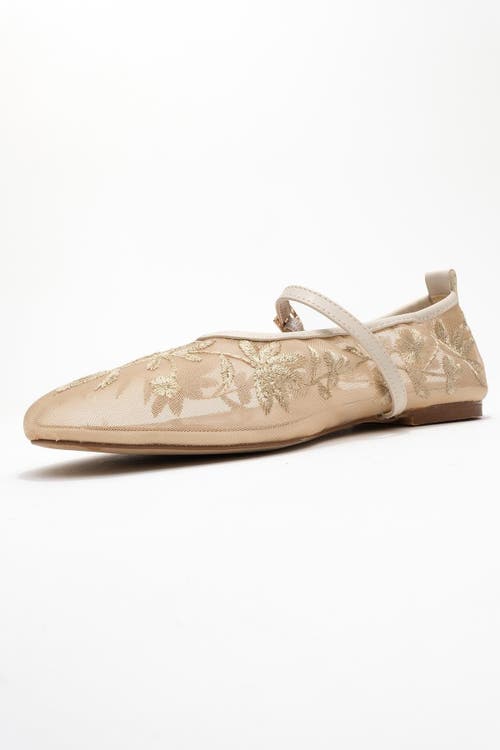 Prologue Shoes Juny Mesh Floral Embroidery Ballet Flat In Neutral
