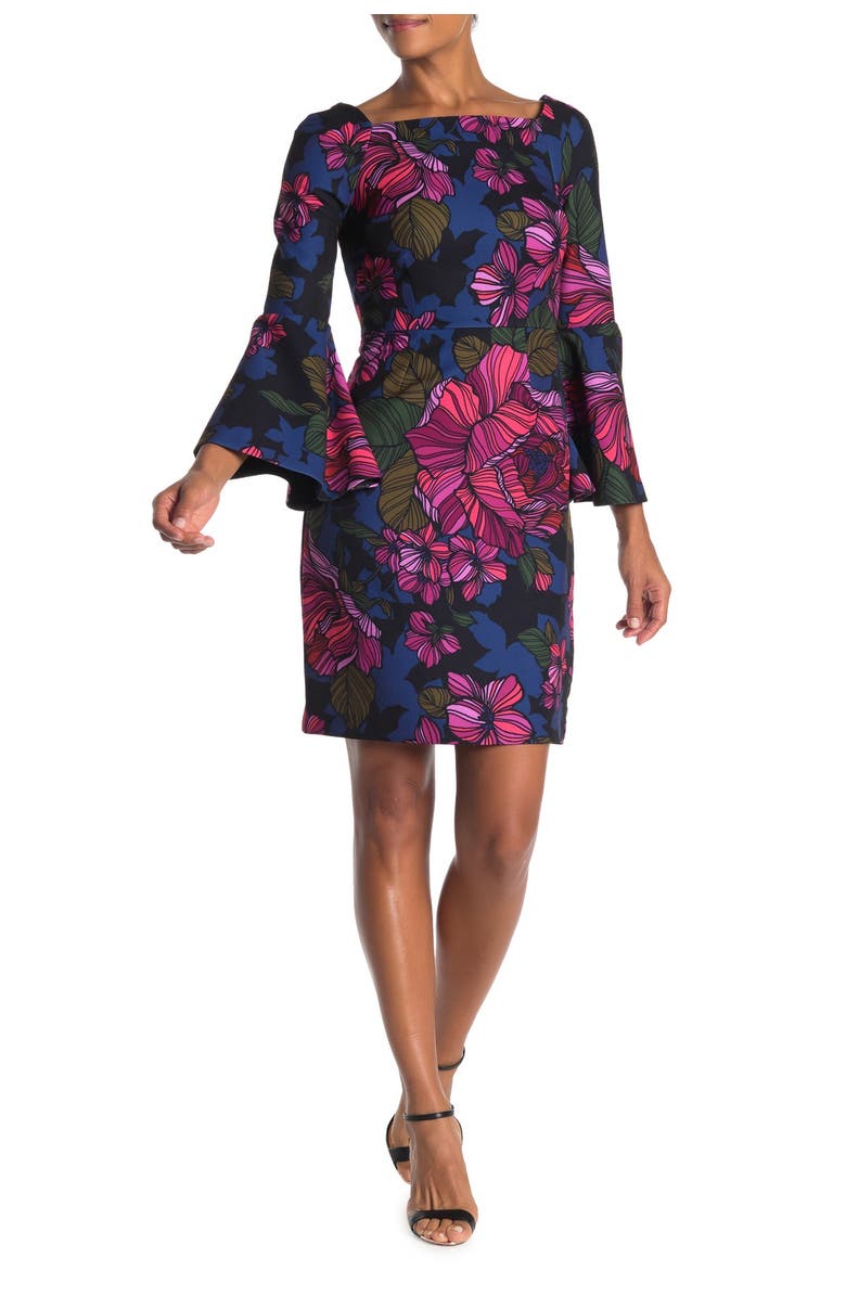 Trina Turk Miley Bell Sleeve Floral Print Dress, Main, color, 