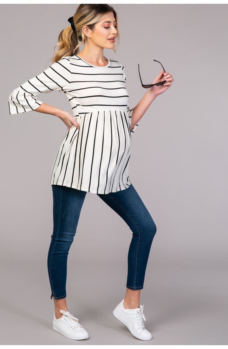 PinkBlush Striped Peplum Ruffle Top, Main, color, Ivory