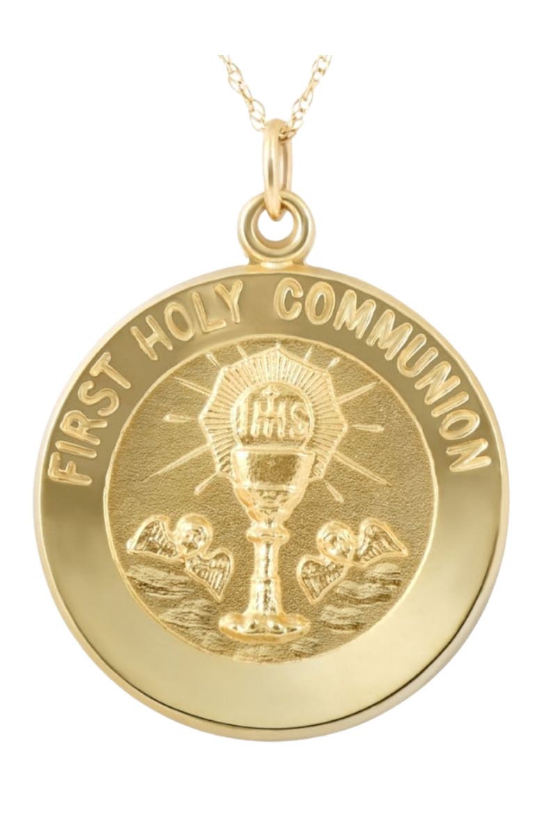 Bliss Diamond 14k Gold First Holy Communion Medal Pendant 1" Tall 4 Grams, Main, color, 