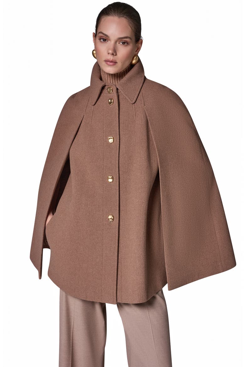 Button Front Wool Blend Cape Coat, Alternate, color, CAMEL