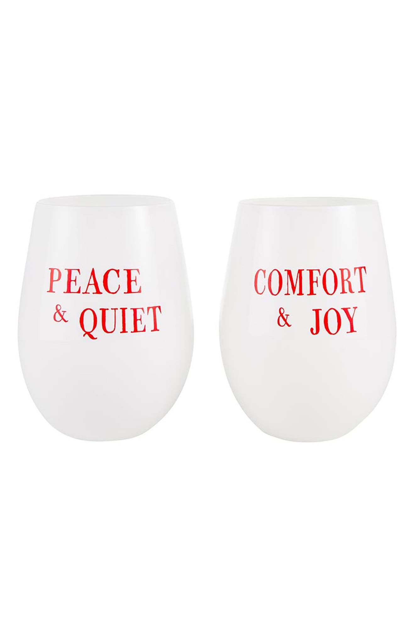 CREATIVE BRANDS Peace & Joy Set of 2 Stemless Wine Glasses