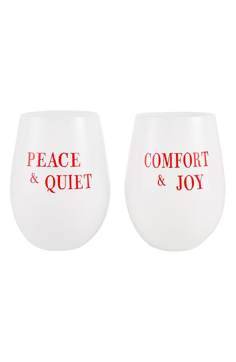 CREATIVE BRANDS Peace & Joy Set of 2 Stemless Wine Glasses, Main, color, 