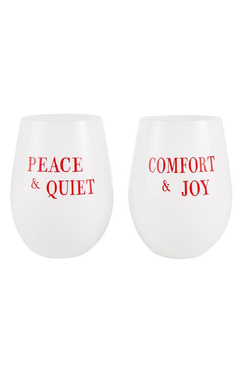 Peace & Joy Set of 2 Stemless Wine Glasses