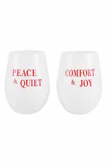 CREATIVE BRANDS Peace & Joy Set of 2 Stemless Wine Glasses
