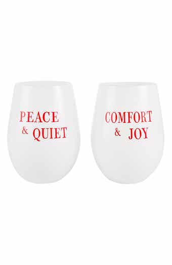 CREATIVE BRANDS Peace & Joy Set of 2 Stemless Wine Glasses