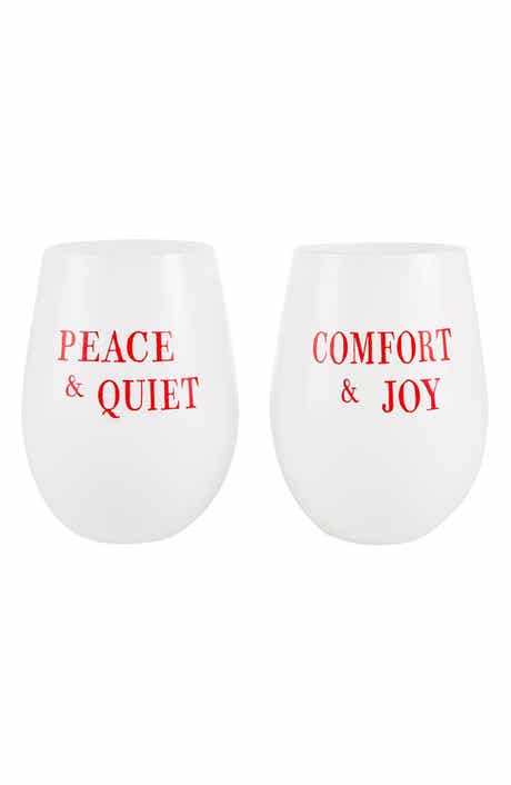 CREATIVE BRANDS Peace & Joy Set of 2 Stemless Wine Glasses