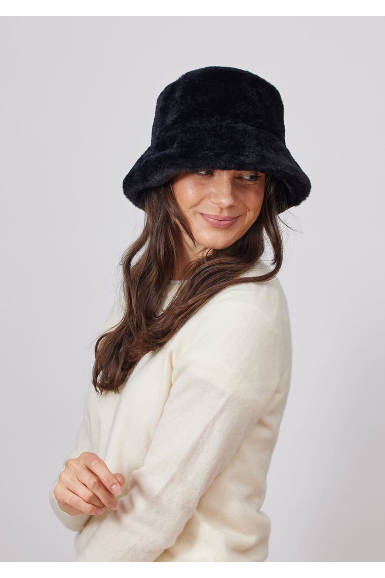 Faux Fur Bucket Hat, Alternate, color, Black