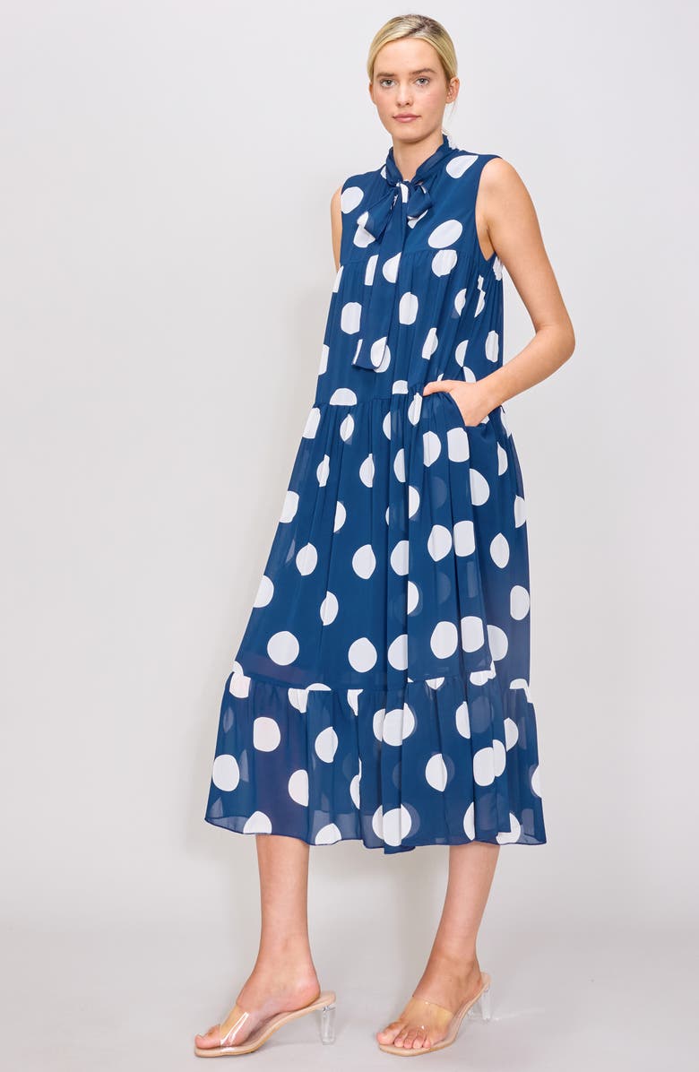 MELLODAY Tie Neck Sleeveless Tiered Midi Dress, Alternate, color, 