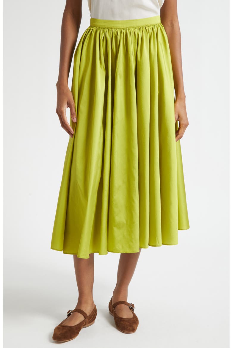 Ayla Pleated Midi Skirt, Main, color, CHARTREUSE TAFFETA