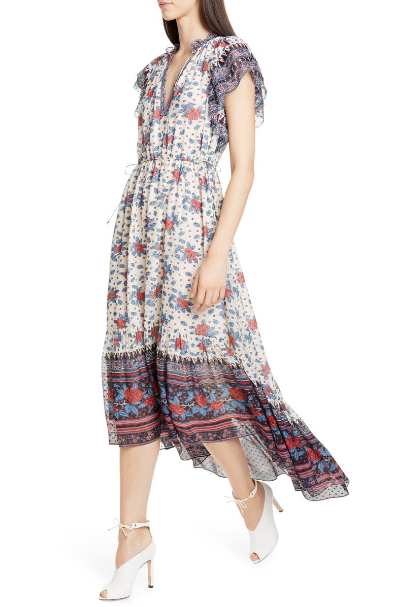 Ulla Johnson Reese Silk Blend Jacquard High/Low Dress, Alternate, color, 