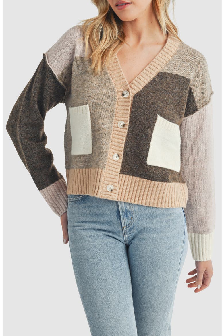 Colorblock V-Neck Cardigan, Main, color, TAN MULTI