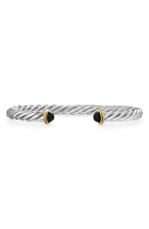 Cable Cuff Bracelet in Sterling Silver with 14K Yellow Gold, 6mm