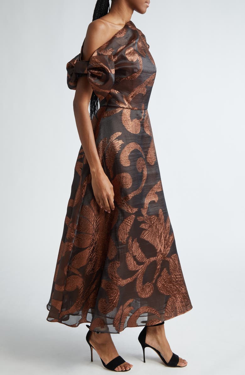 Lela Rose Evelyn Asymmetric Neck Metallic Jacquard Dress, Alternate, color,