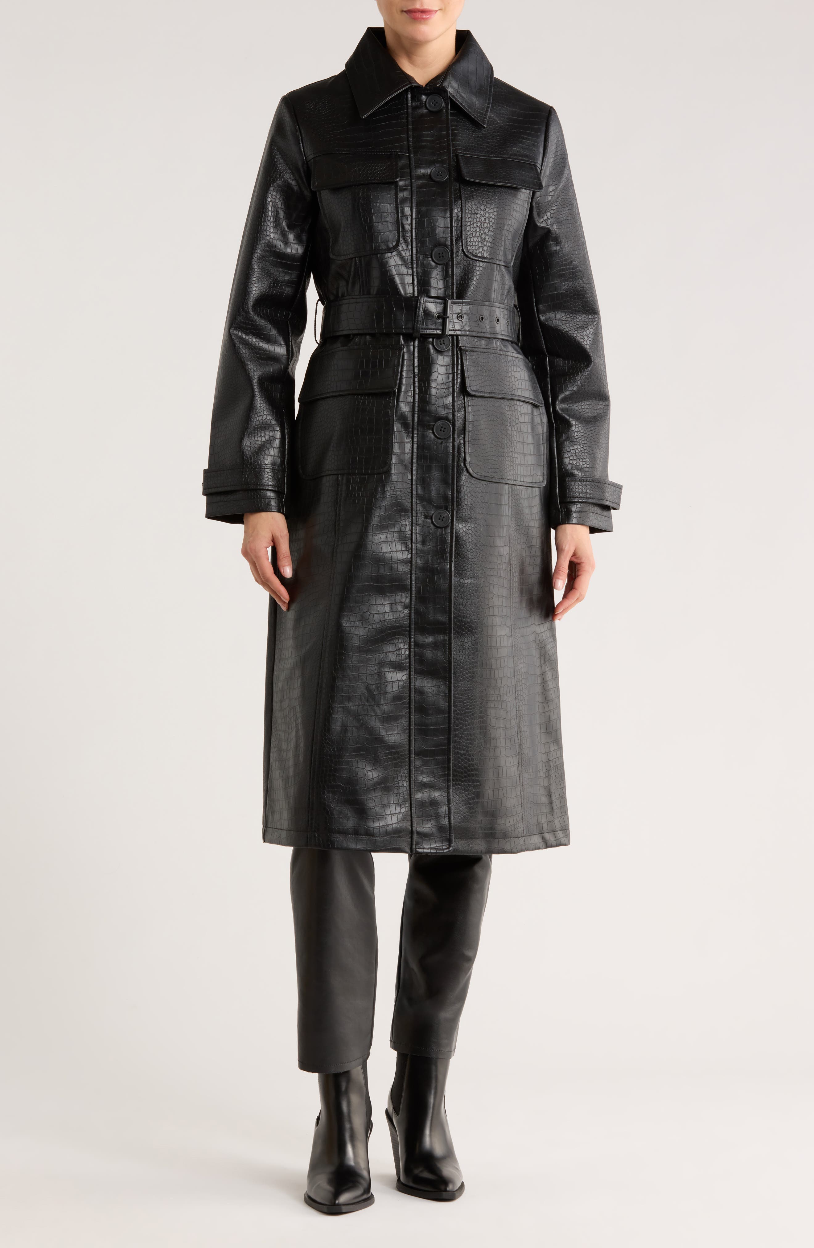 Rebecca Minkoff Croc Embossed Faux Leather Trench Coat