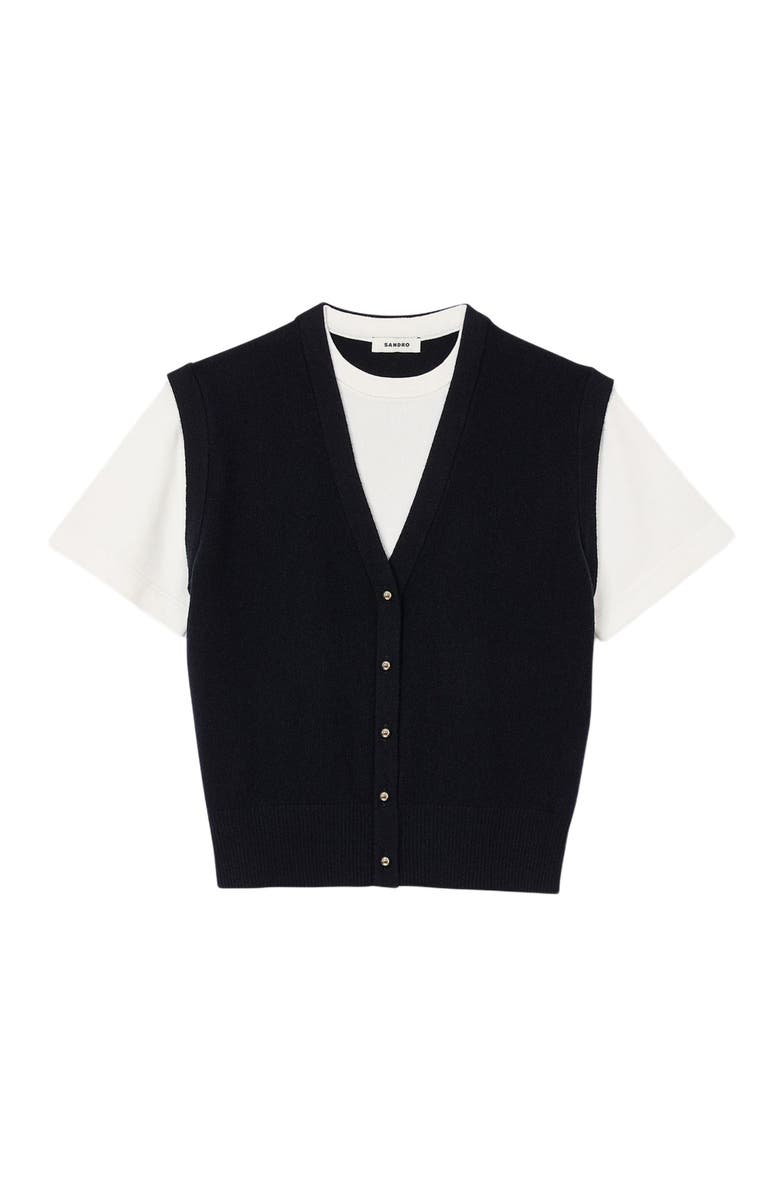 SANDRO Two-tone wool and cashmere sweater, Alternate, color, Dark Navy