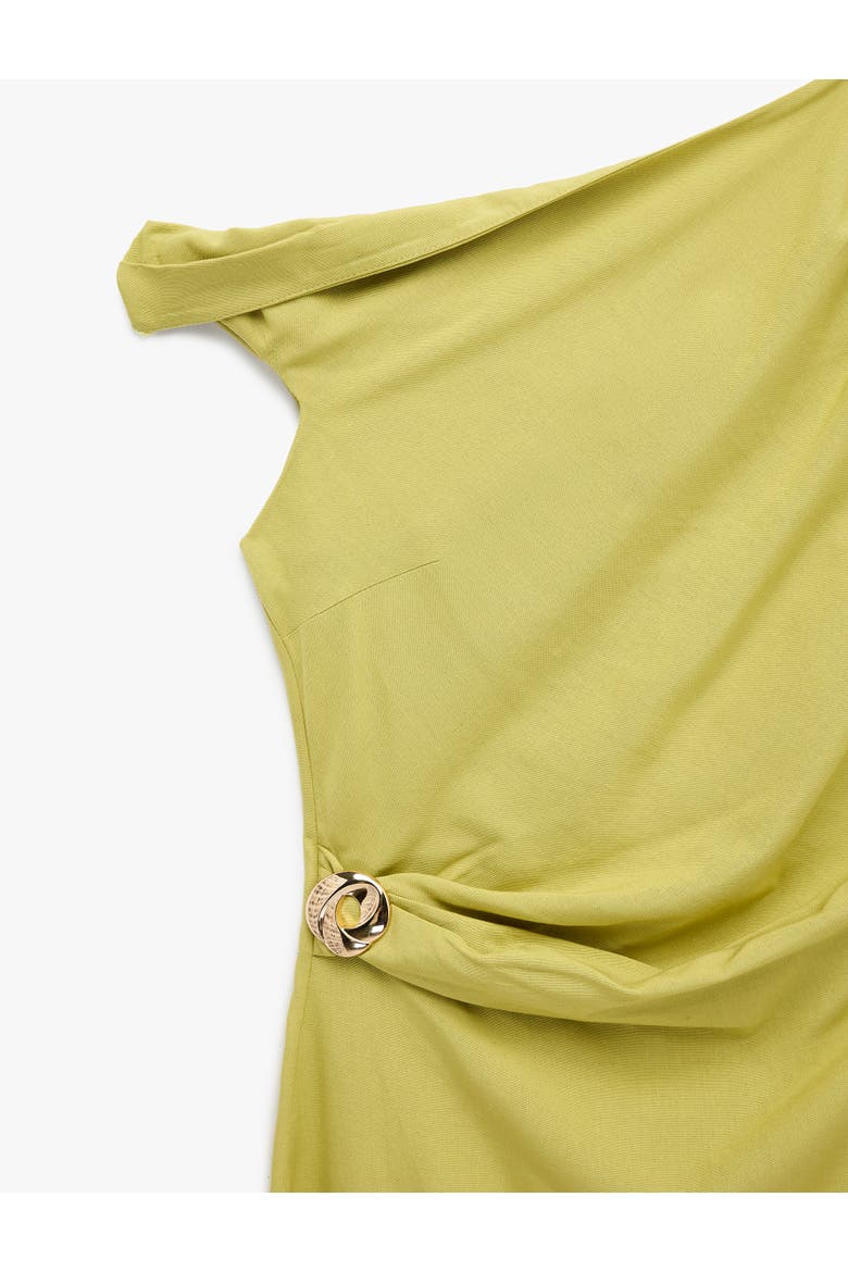 Linen Blend Accessory Detail Asymmetric Neck Midi Dress, Alternate, color, GREEN