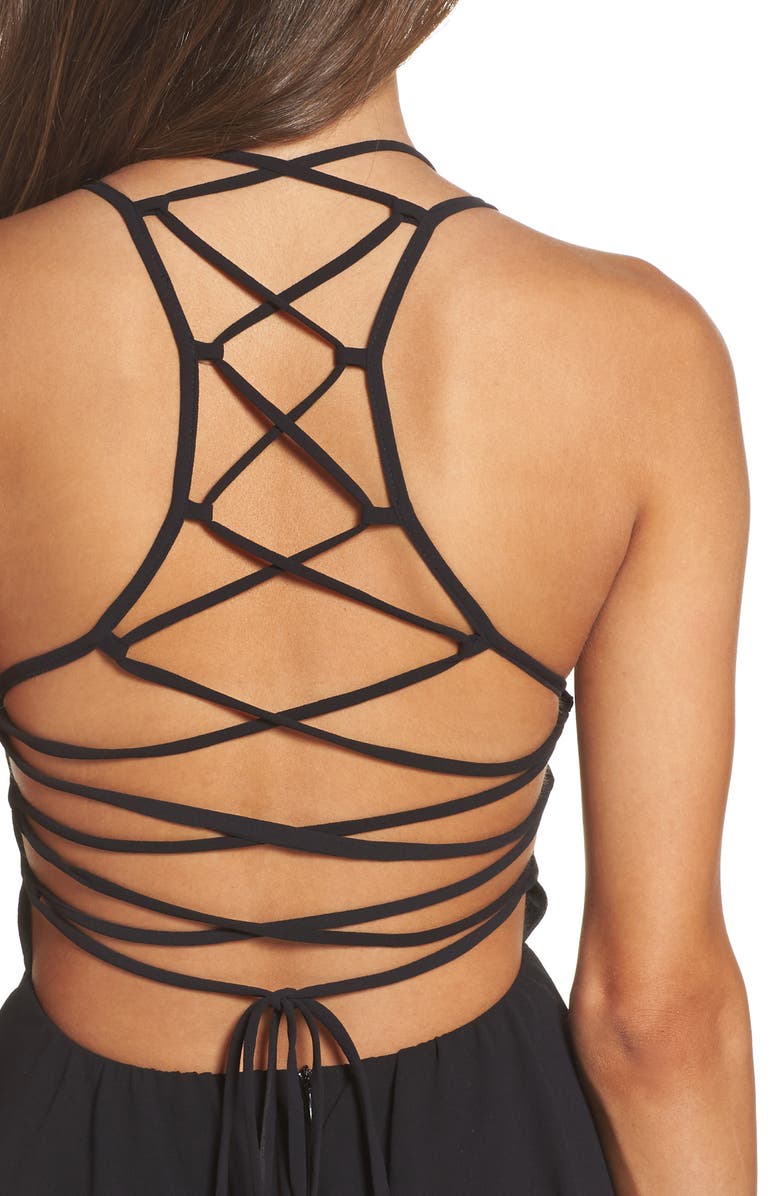 Lulus Good Deeds Lace-Up Skater Minidress, Alternate, color,