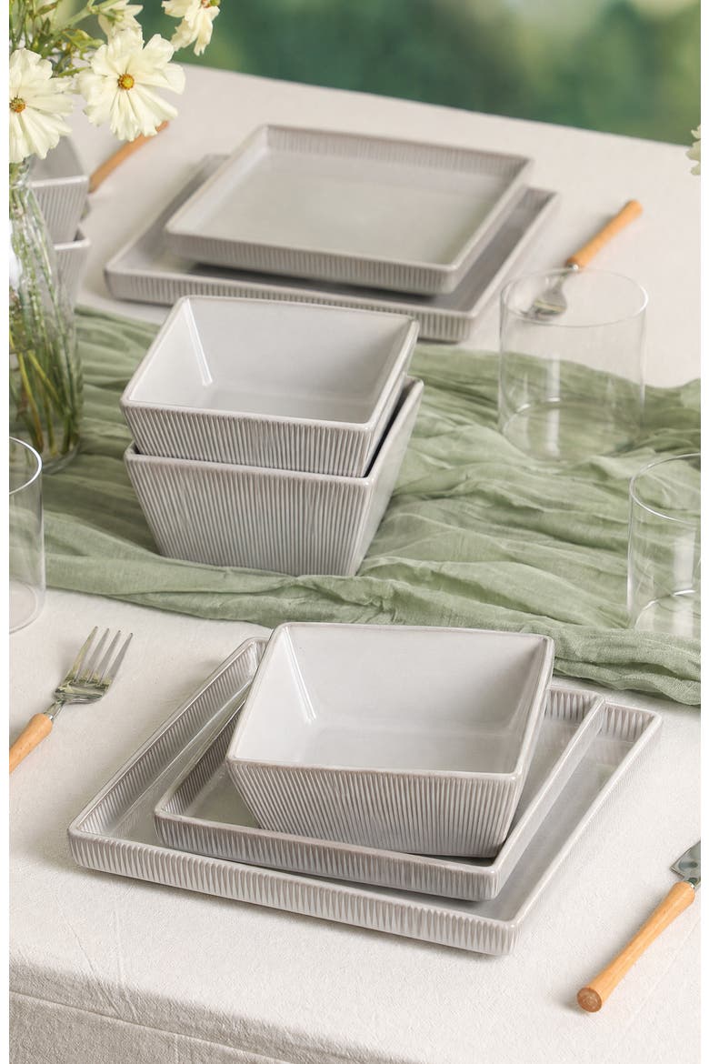 Grace Ribbed Stoneware 24-Piece Dinnerware Set, Alternate, color, White