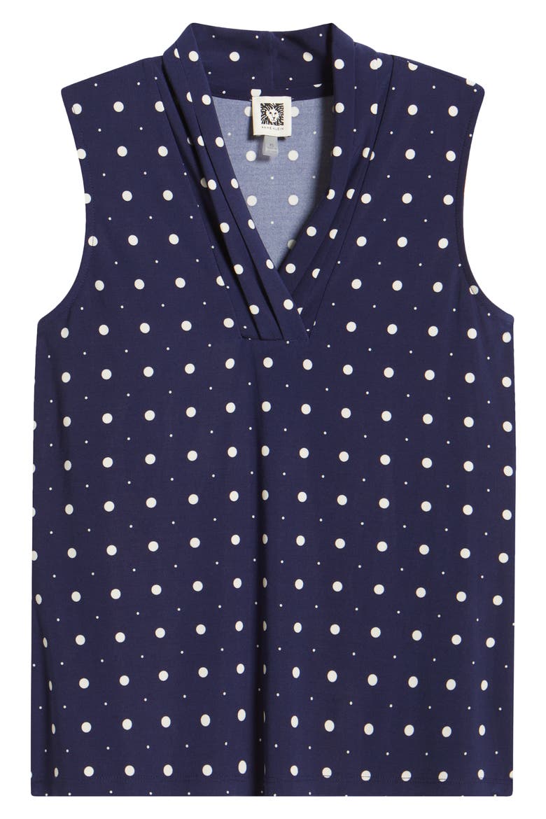Polka Dot Triple Pleat Sleeveless Top, Alternate, color, DISTANT MOUNTAIN/ ANNE WHITE
